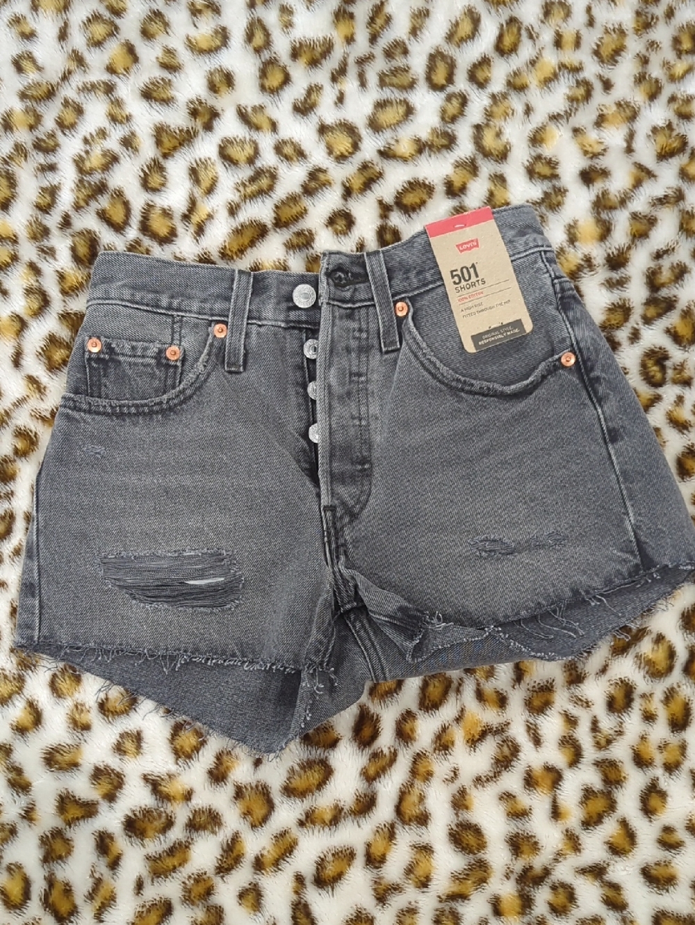 Levi's 501 Button-Fly Distressed Jean Shorts - Washed Gray